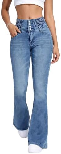 Vibrant Women's Juniors Bell Bottom High Waist Fitted Denim Jeans